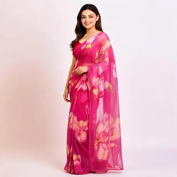 Pink_Floral_Chiffon_Saree