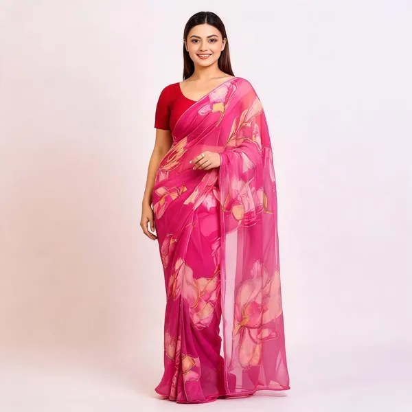 Pink_Floral_Chiffon_Saree