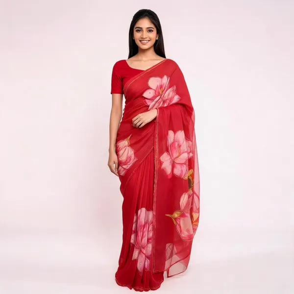 Red_Floral_Chiffon_Saree