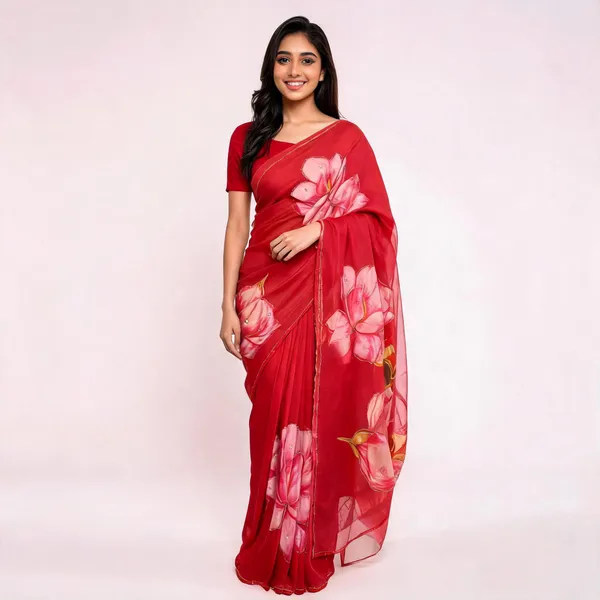 Red_Floral_Chiffon_Saree