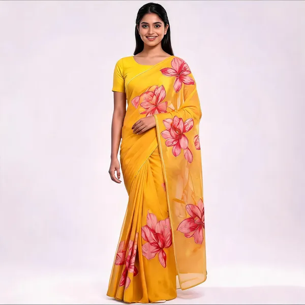 Yellow_Floral_Chiffon_Saree