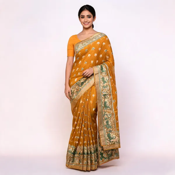 Yellow_Embellished_Chiffon_Saree