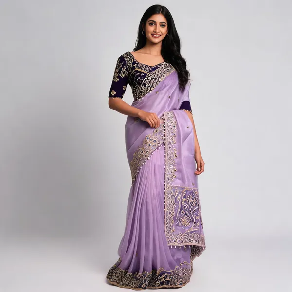 Lavender_Sequins_Fancy_Saree