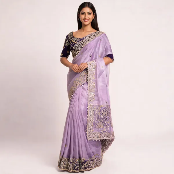 Lavender_Sequins_Fancy_Saree
