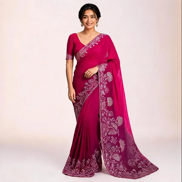 Magenta_Embroidered_Fancy_Saree