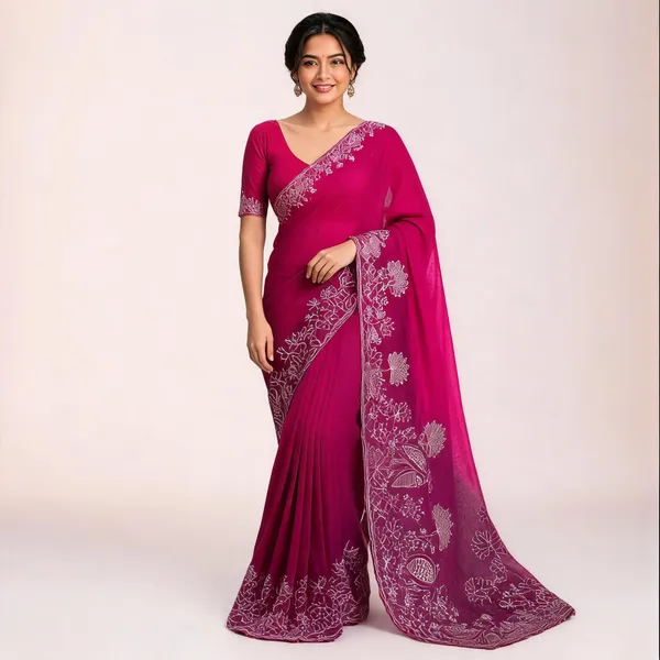 Magenta_Embroidered_Fancy_Saree