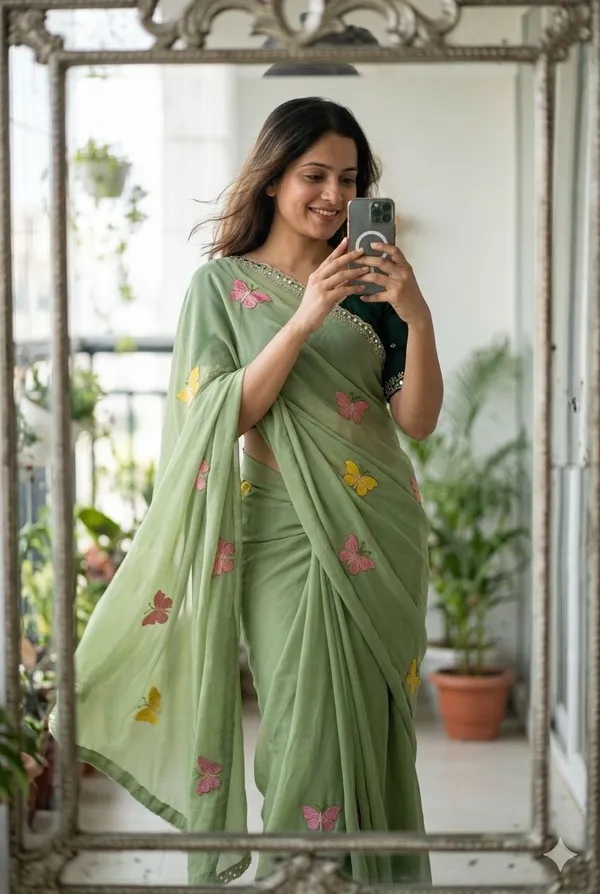 Green_Butterfly_Chiffon_Saree