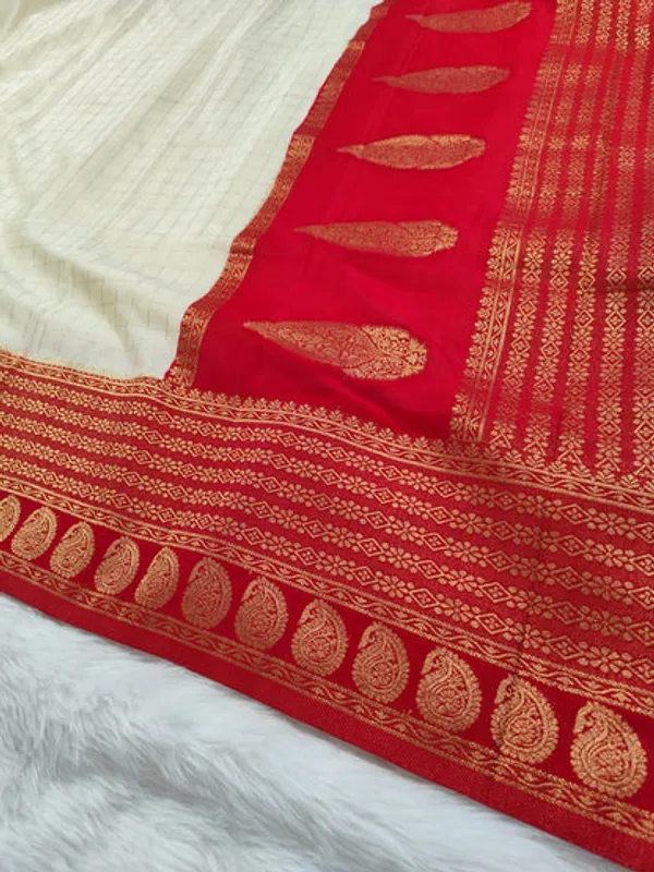 White_Red_Semisilk_Banarasi_Saree