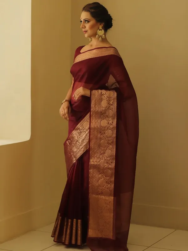 Maroon_Organza_Banarasi_Saree