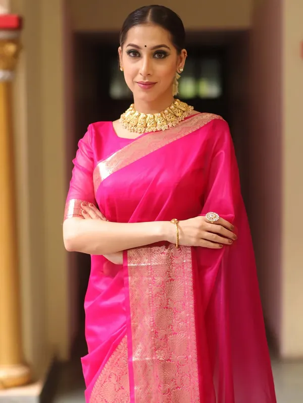 Pink_Organza_Banarasi_Saree