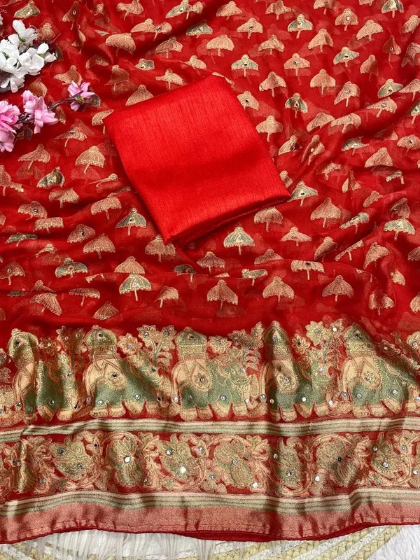 Red_Embellished_Chiffon_Saree