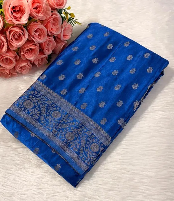 Deep_Blue_Satin_Banarasi_Saree