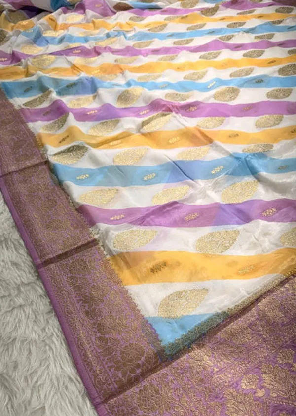 White_Pink_Semisilk_Banarasi_Saree