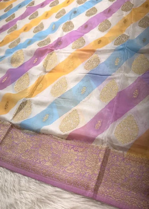 White_Pink_Semisilk_Banarasi_Saree