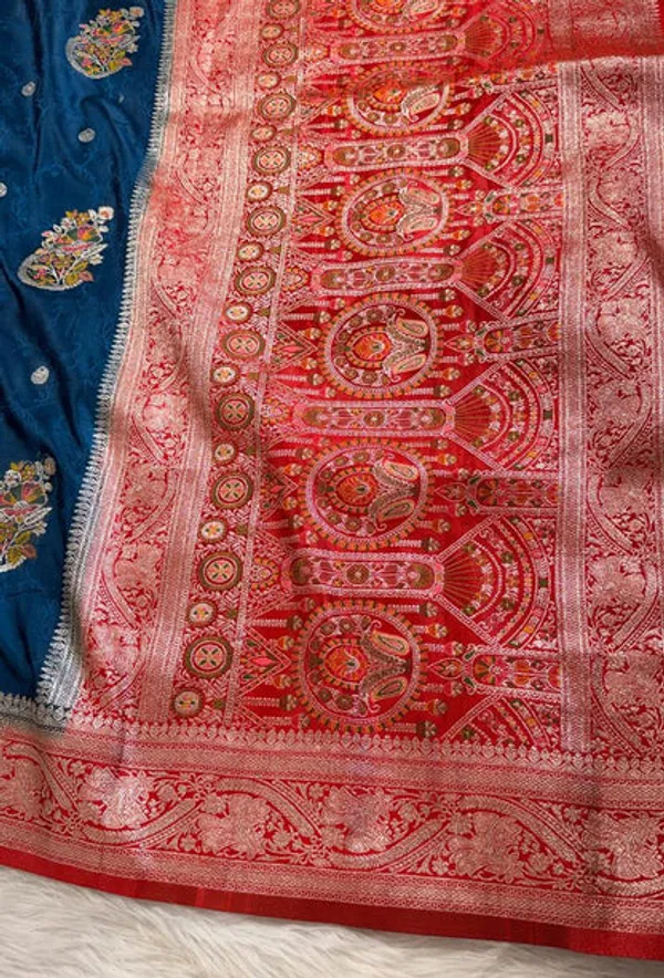 Teal_Blue_Satin_Banarasi_Saree