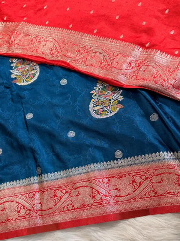 Teal_Blue_Satin_Banarasi_Saree