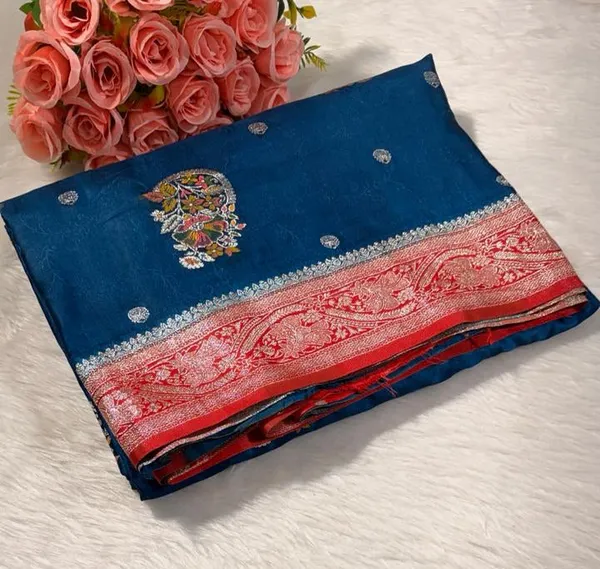 Teal_Blue_Satin_Banarasi_Saree