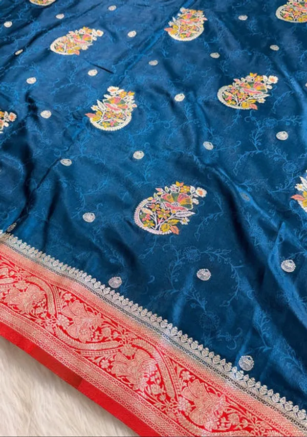 Teal_Blue_Satin_Banarasi_Saree