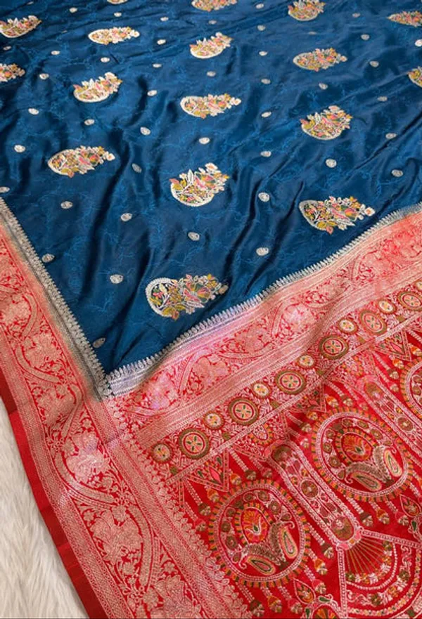 Teal_Blue_Satin_Banarasi_Saree