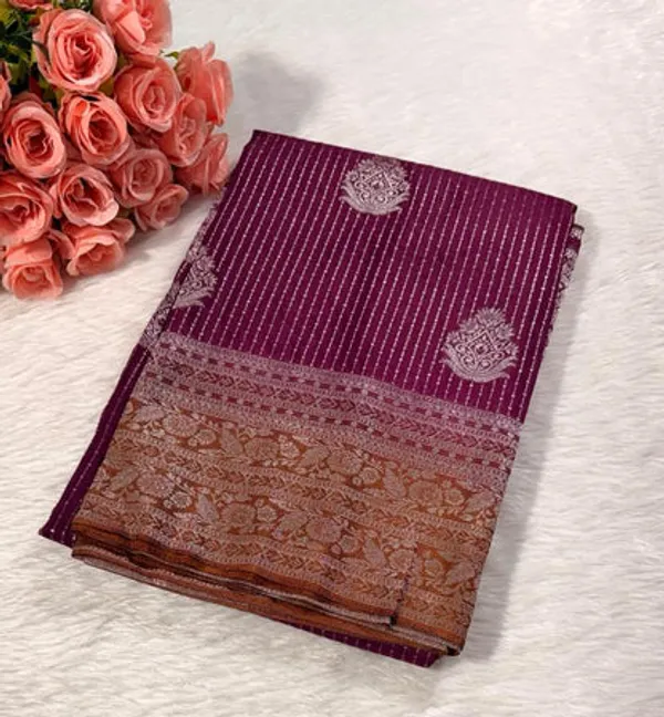 Maroon_Brown_Semisilk_Banarasi_Saree