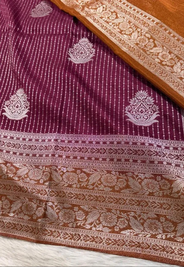 Maroon_Brown_Semisilk_Banarasi_Saree