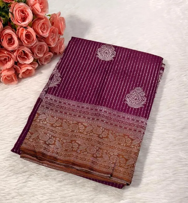 Maroon_Brown_Semisilk_Banarasi_Saree