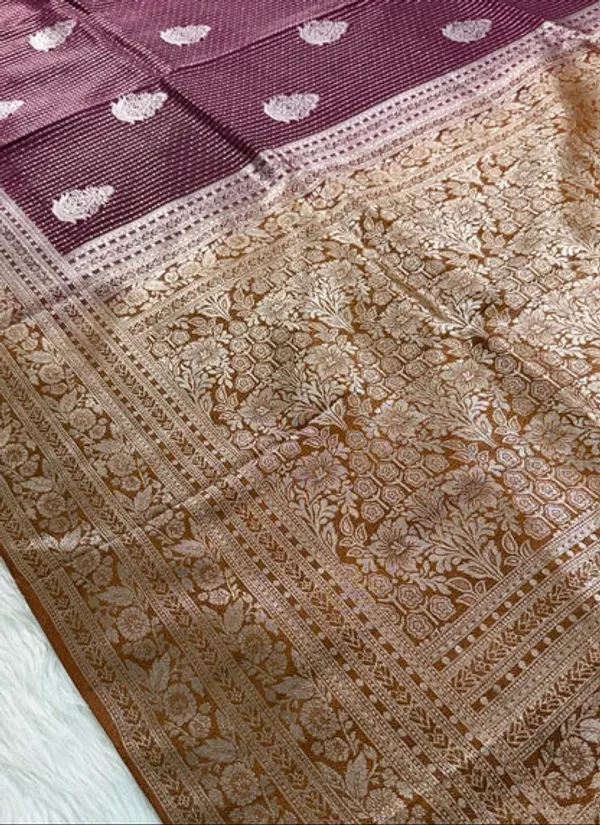 Maroon_Brown_Semisilk_Banarasi_Saree