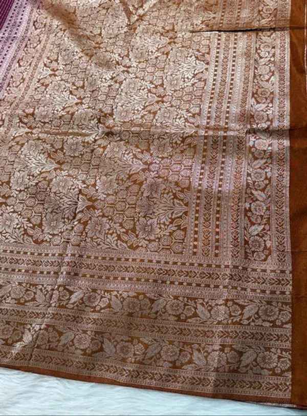 Maroon_Brown_Semisilk_Banarasi_Saree
