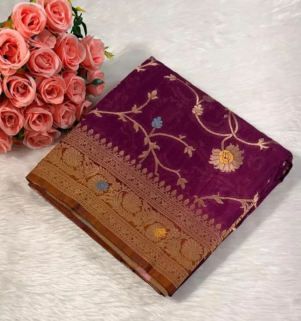 Maroon_Georgette_Banarasi_Saree
