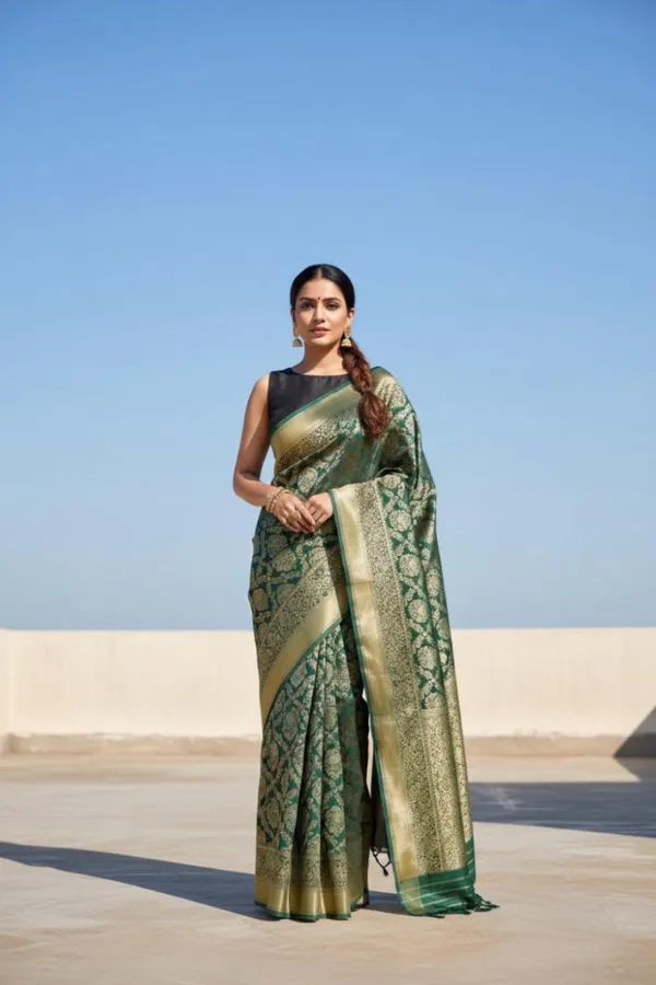 Bottle_Green_Banarasi_Georgette_Saree
