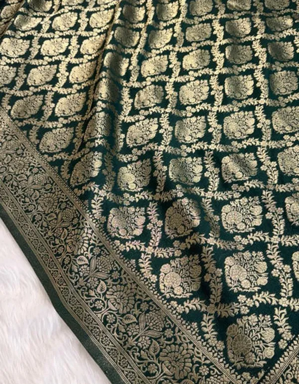 Bottle_Green_Banarasi_Georgette_Saree