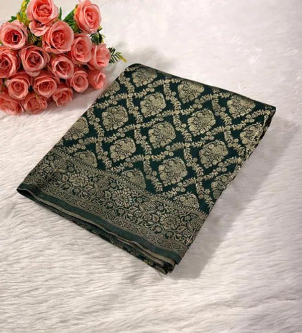 Bottle_Green_Banarasi_Georgette_Saree