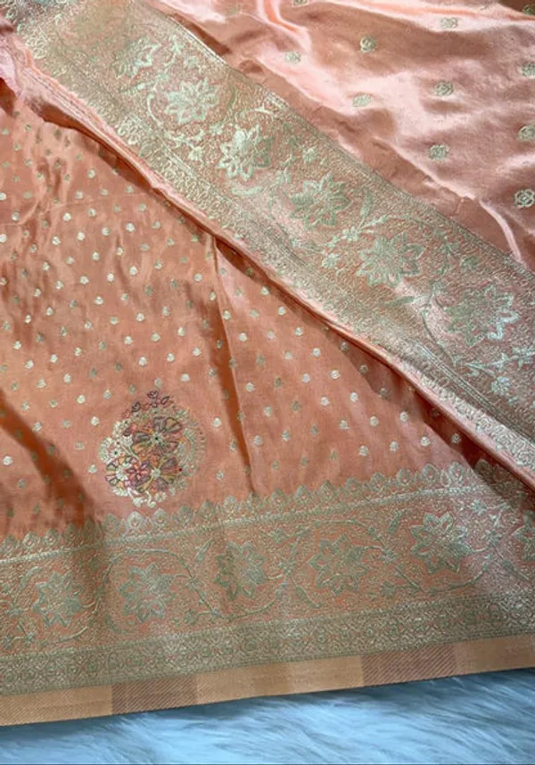 Peach_Satin_Banarasi_Saree
