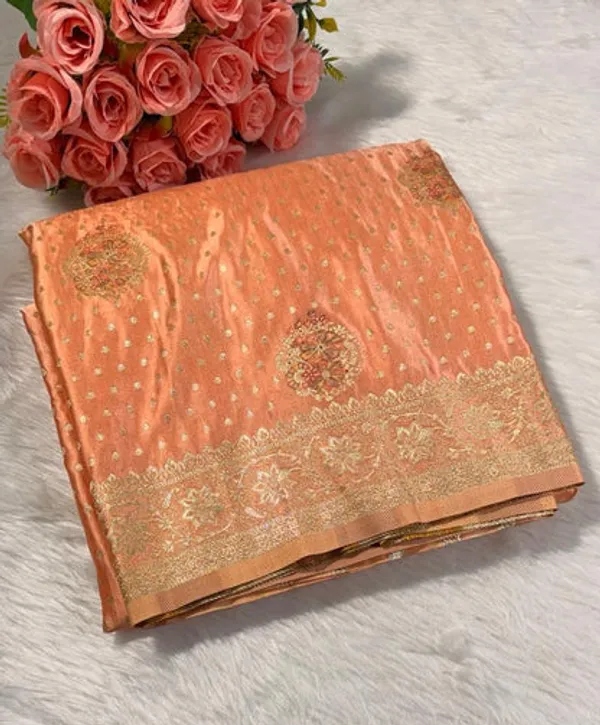 Peach_Satin_Banarasi_Saree