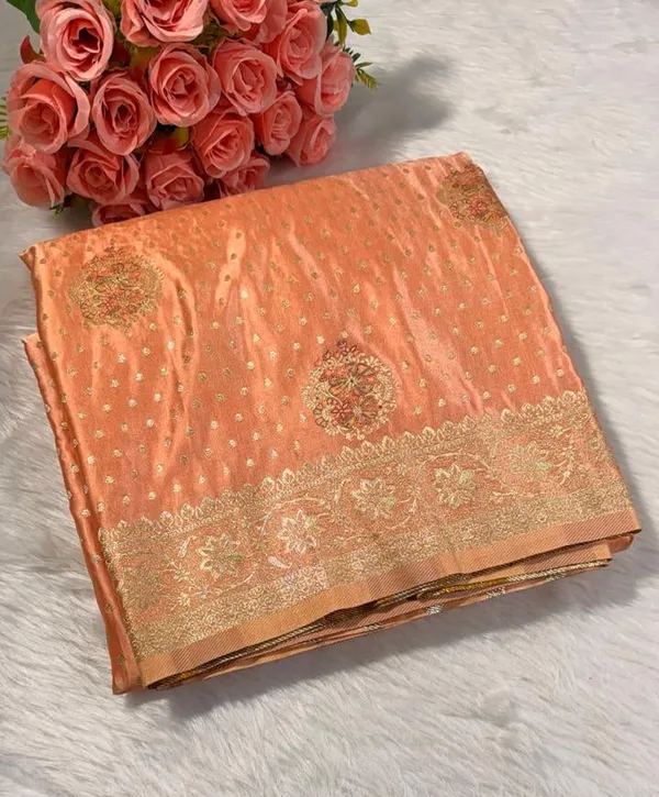 Peach_Satin_Banarasi_Saree