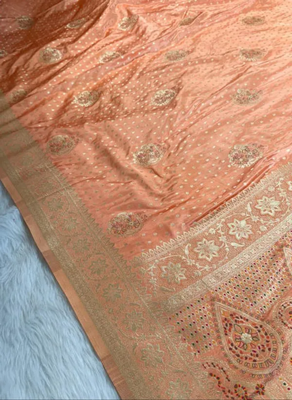 Peach_Satin_Banarasi_Saree