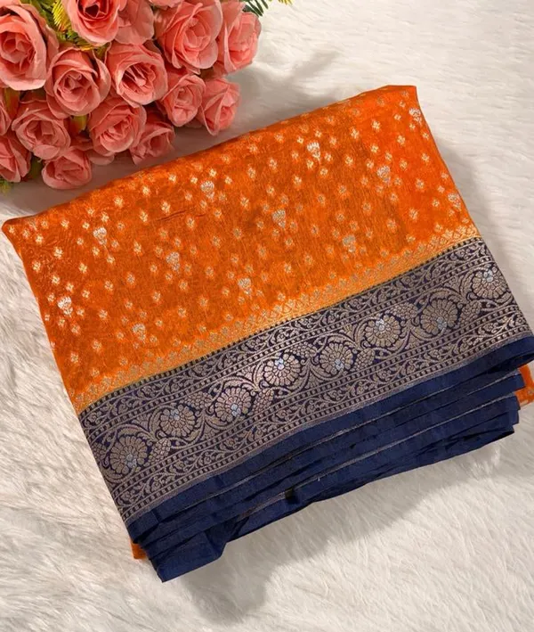 Orange_Semisilk_Banarasi_Saree