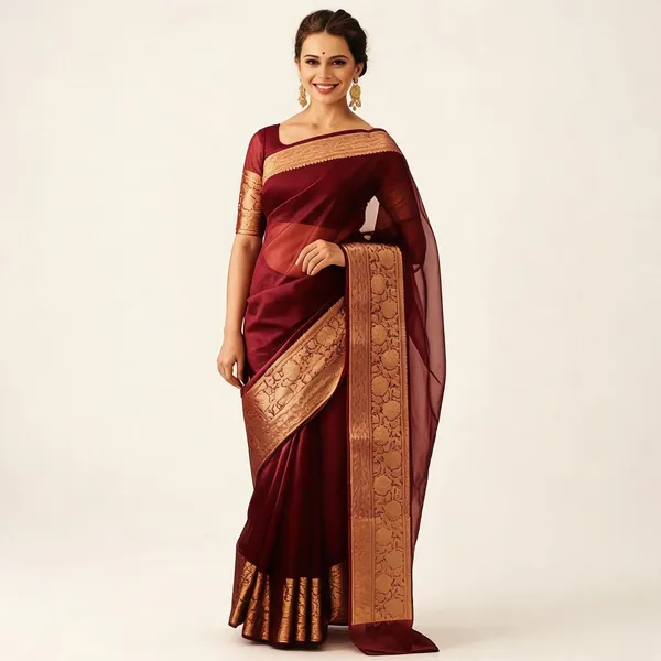 Maroon_Organza_Banarasi_Saree