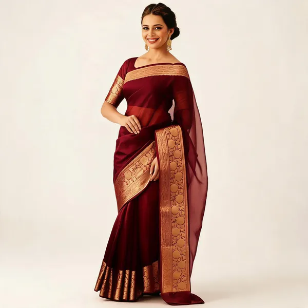 Maroon_Organza_Banarasi_Saree
