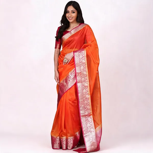 Orange_Organza_Banarasi_Saree