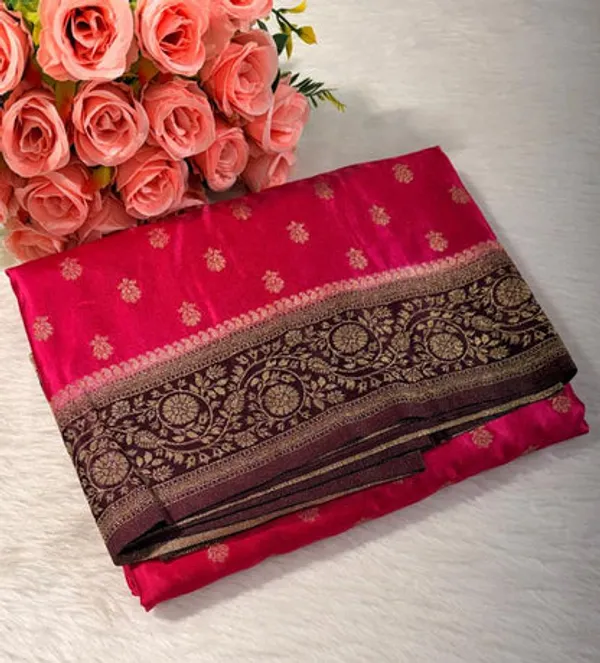 Pink_Brown_Satin_Banarasi_Saree
