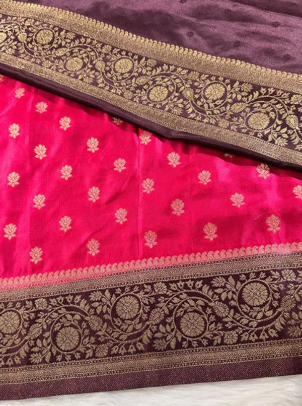 Pink_Brown_Satin_Banarasi_Saree