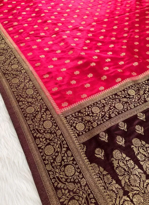 Pink_Brown_Satin_Banarasi_Saree