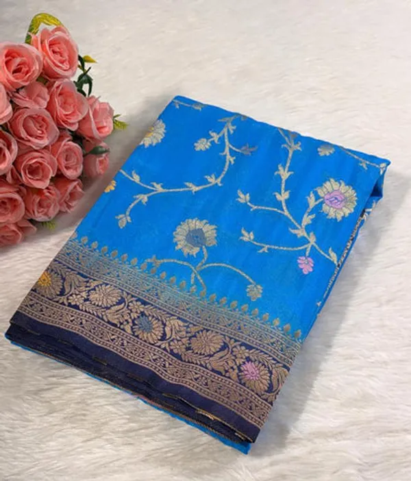 Azure_Blue_Georgette_Banarasi_Saree