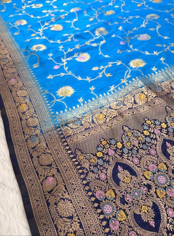 Azure_Blue_Georgette_Banarasi_Saree