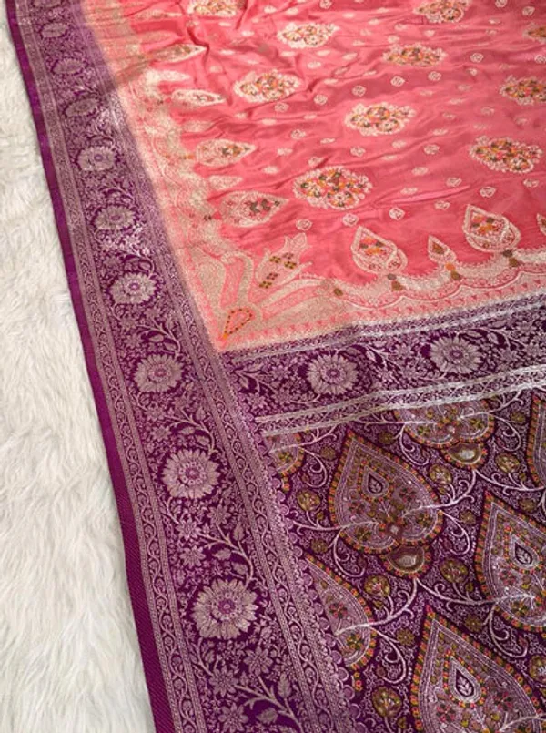Coral_Pink_Satin_Banarasi_Saree