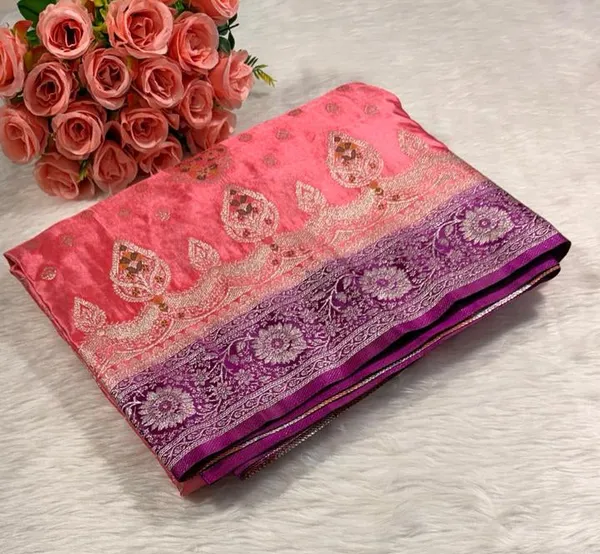 Coral_Pink_Satin_Banarasi_Saree