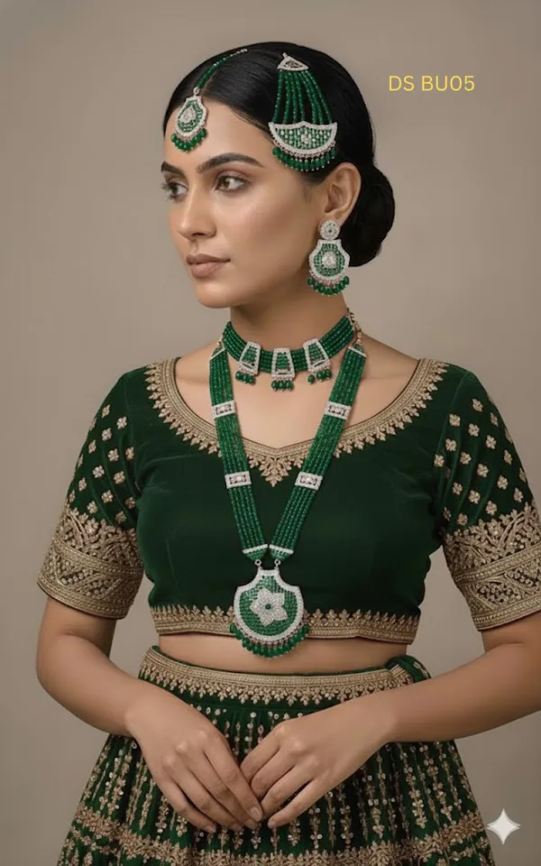 Gold_Tone_Kundan_Green_Beaded_Necklace_Set_For_Women