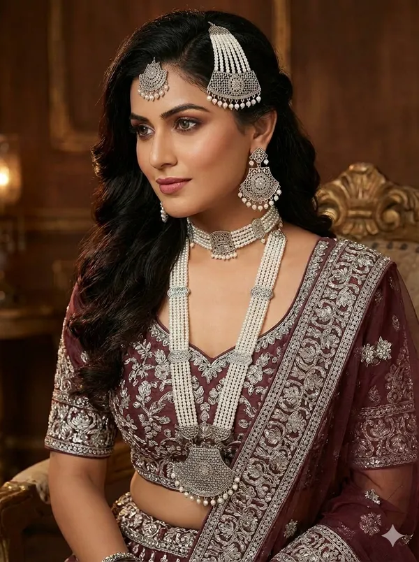 Silver_Tone_Pearl_Necklace_Earrings_And_Maang_Tikka_Set