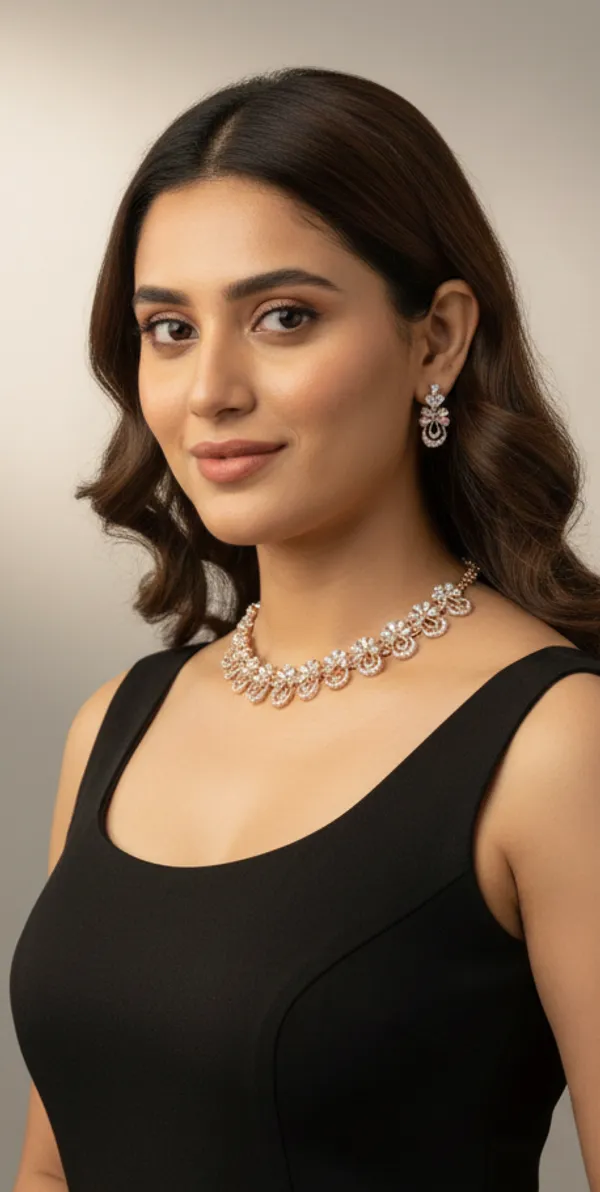 Gold_Tone_Floral_Necklace_And_Earrings_Set_for_Women